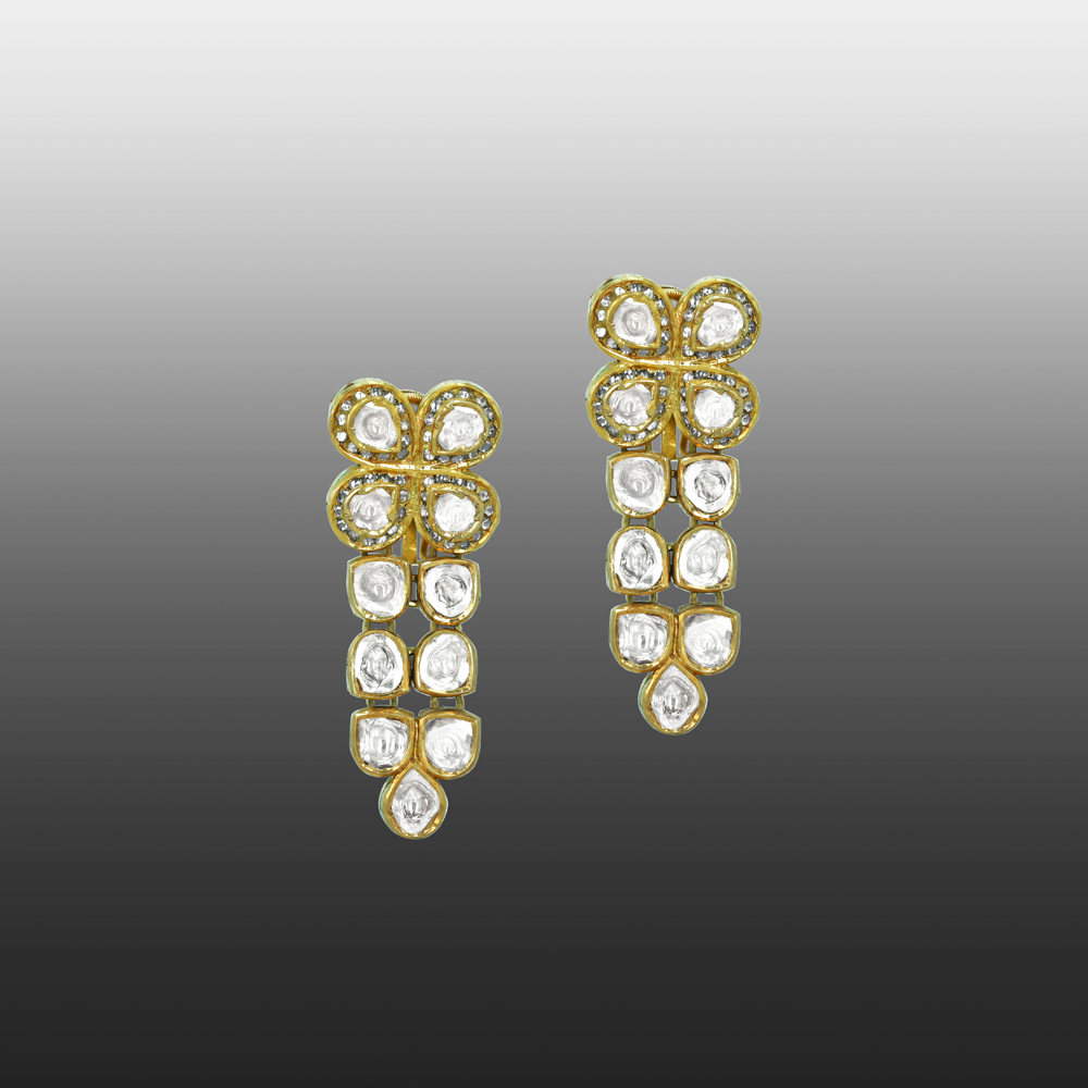 Floral Polki Earrings with Cascading Rose-Cut Diamonds